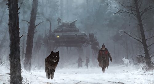 1920 - a walk through the woods (C) Jakub Rozalski